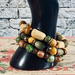 Multicolor Beaded Stretch Bracelet Set of 3 Handcrafted Boho Festival Jewelry OS